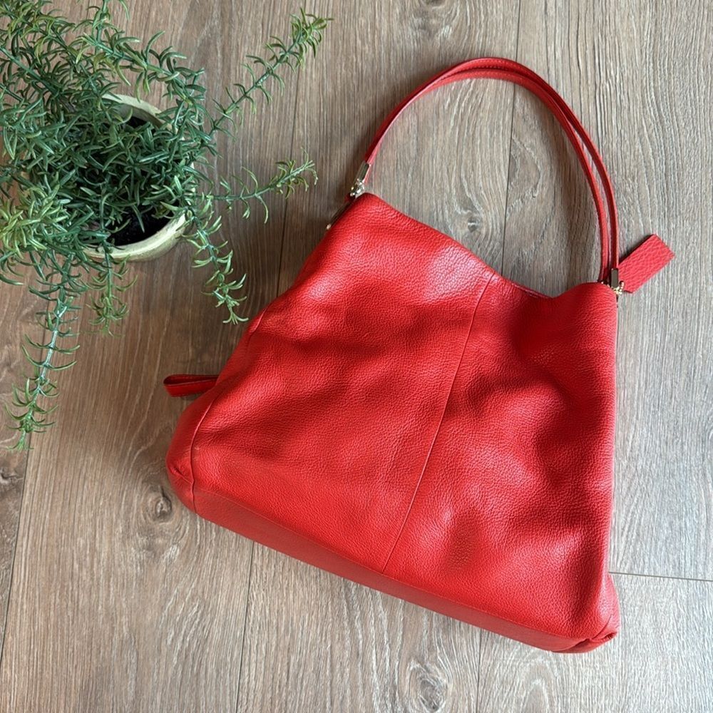 VINTAGE COACH LARGE TRIPLE COMPARTMENT LEATHER HOBO SHOULDER BAG RED EEEUC - Picture 2 of 14